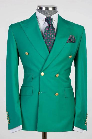 Green Point Lapel Double Breasted Fashion Ball Suit_1