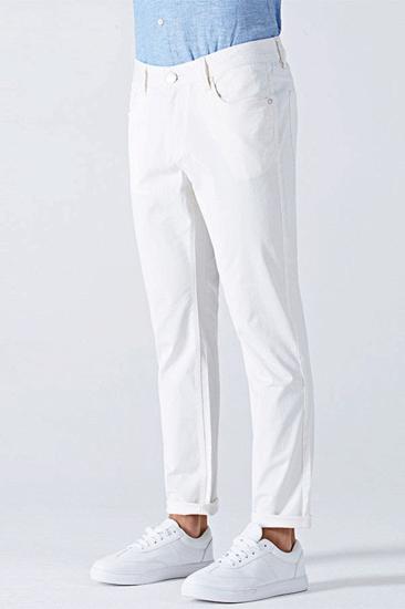 Fashion white cotton solid color casual men's ninth pants_2
