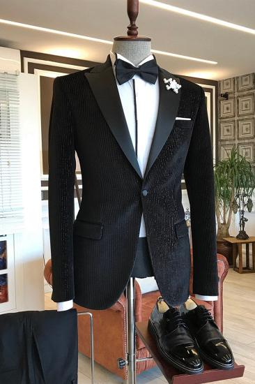 Andrew Fashion Black Glitter Stripe Point Lapel Men Suit_2