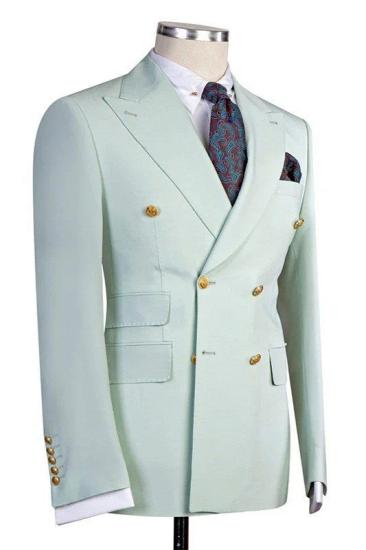 Fashion Bespoke Double Breasted Peaked Lapel Business Men Suits_2
