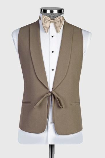 Gentle Coffee Shawl Lapel No Button Vest_1