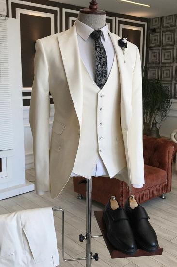 Mark New Arrival All White Pointed Lapel Slim Fit Mens Business Suit_1