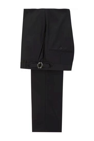 Shiny Black Double Breasted Two Piece Wool Wedding Suit | With Beading Prom Suit_3