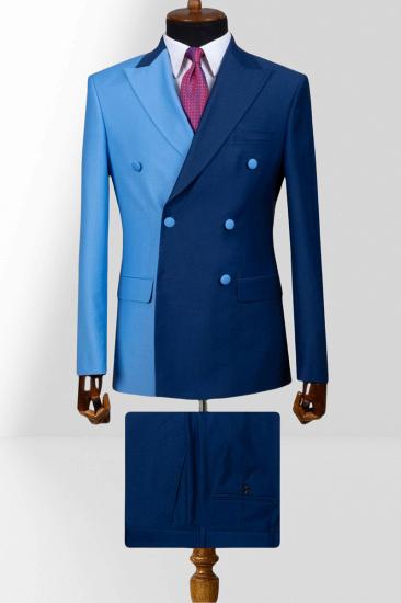 Light & Dark Blue Double Breasted Peak Collar Slim Suits