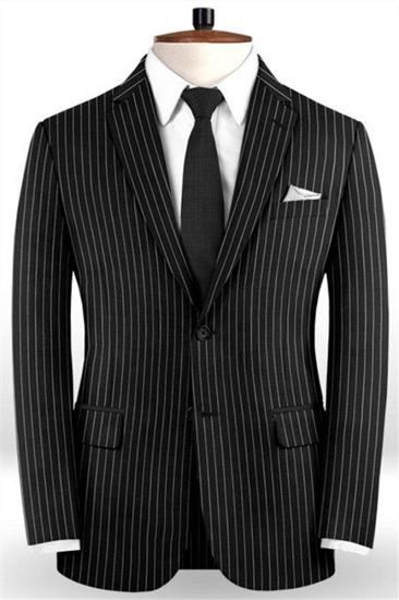 New Black Business Mens Suit | Wedding Two Piece Striped Groom Tuxedo_1