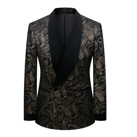 Brown Men Jacquard Shawl Collar Velvet Two Piece Suit | Banquet Prom Suits_2