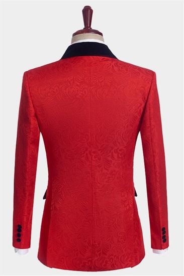 Trendy Red Floral Tuxedo | Custom Three-Piece Black Lapel Mens Suit_2