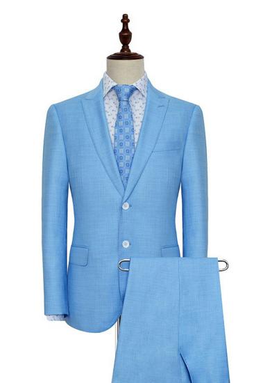 Peak Lapel Two Button Casual Mens Business Suit |  Point Collar Blue Suit_2