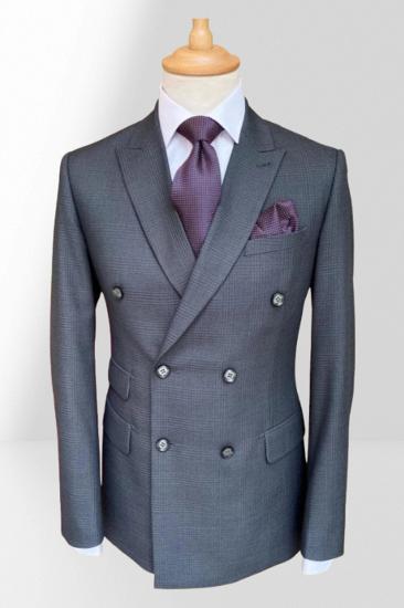 Stylish Grey Prince Wales Check Business Slim Fit Two Piece Suit_1
