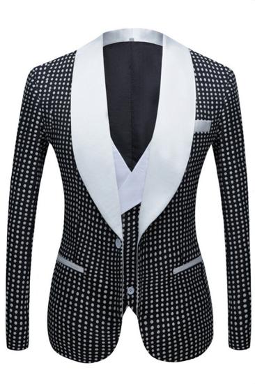 Shane Black Dot Slim Fit Shawl Lapel Wedding Tuxedo for Men