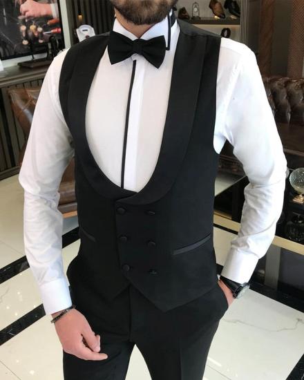 Owen Black Three Piece Wool Blend Peak Lapel Slim Fit Business Suit Men_4