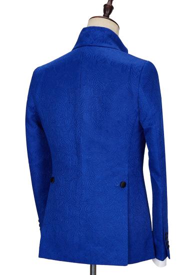 Dean Fashion New Royal Blue Jacquard Black Lapel Wedding Suit_2