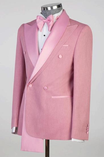 Roy Pink Peaked Lapel Double Breasted Two Piece Prom Suits_3