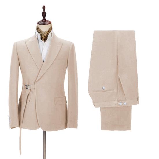 Cozy Champagne Mens Casual Suit for Summer | Buckle Button Formal Groomsmen Suit for Wedding_2