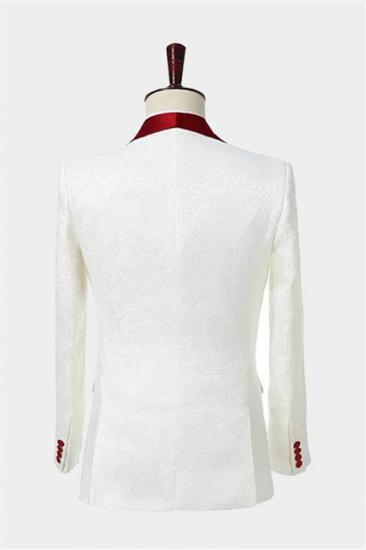 Double Breasted Floral White Mens Suit |  Unique Two Piece Slim Fit Tuxedo_2