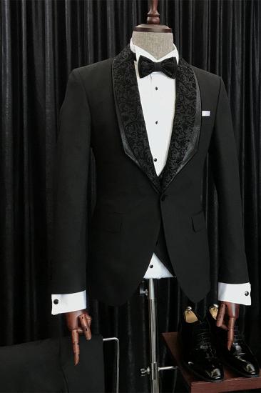 Augustus Fashion Black Slim Fit Mens Wedding Suit with Special Jacquard Lapel