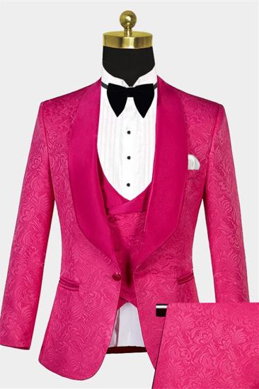 Floral Pink Jacquard Mens Suits Online | Slim Fit One-Click Prom Suits