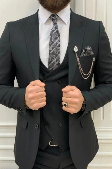 Brady Black Mens Peak Collar Three Piece Slim Fit Wedding Suit_6