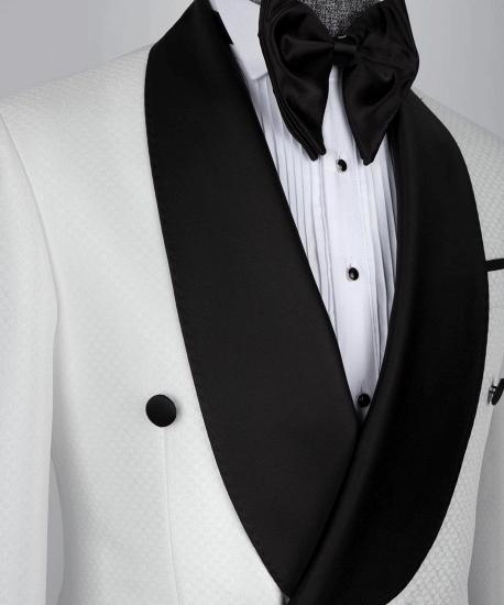 White Two-Piece Black Shawl Lapel Double Breasted Wedding Suit_2