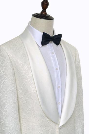 Wedding Trendy Jacquard White Tuxedo | Silk Shawl Lapel One Button Mens Wedding Suit_3