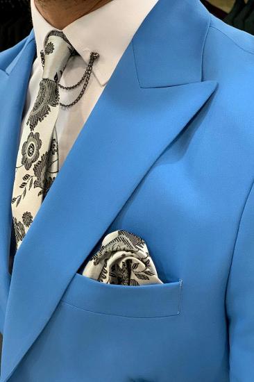 Blue Slim Fit Wool Men Double Breasted Two Piece Wedding Suit | Metal Buttons With Silk Lining_3