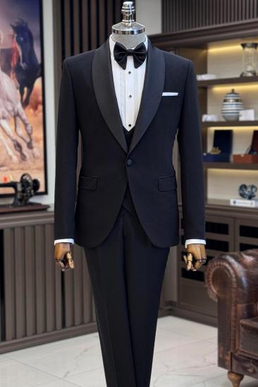 Black Modern Slim Fit Shawl Collar One Button Wedding Suit | Two Piece Or Three Piece Set