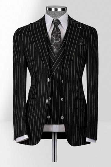 Slim Fit Three Piece Pinstripe Black Business Suit  Including Vest_1