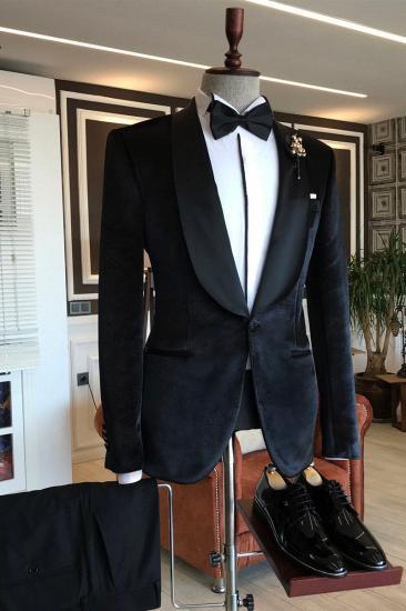 Herman New Arrivals Handsome Velvet Shawl Lapel Slim Fit Wedding Evening Suit_2