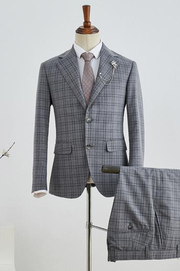 Bishop Fashion Grey Plaid Slim Fit Mens Suit_2