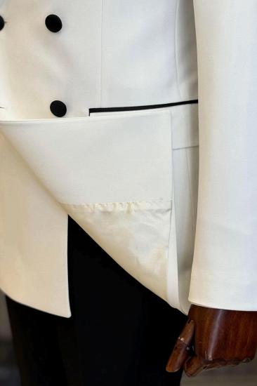 White Double Breasted Black Peak Collar Slim Fit Mens Two Piece Wedding Tuxedo_6