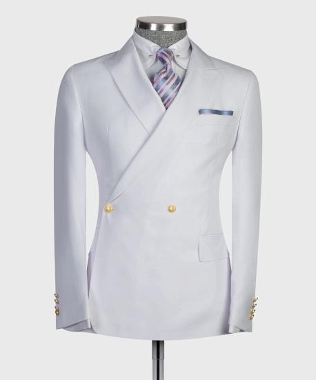 New White Double Breasted Slim Tailored Prom Men's Suit_4