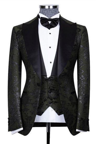 Nathanael Handsome Black Three-Piece Jacquard Point Lapel Wedding Groom Suit_1