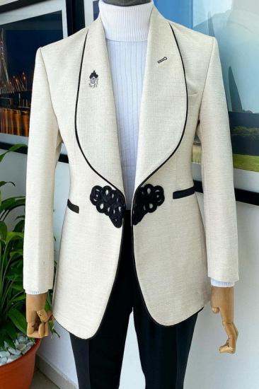 Young White Shawl Lapel Two Piece Wedding Men Suit_1