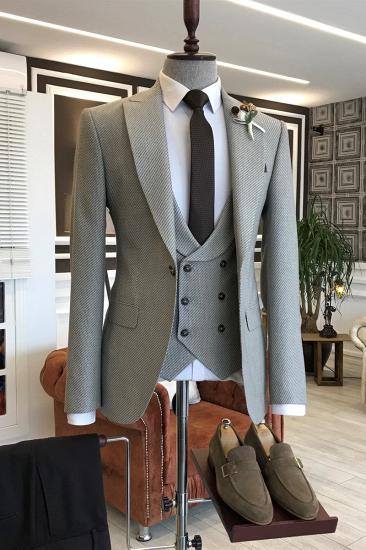 Cedric Fashion Grey Small Plaid Lapel One Button Custom Business Mens Suit_2