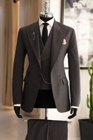 Brady Brown Peaked Lapel Three Pieces Stripe Business Suits_1