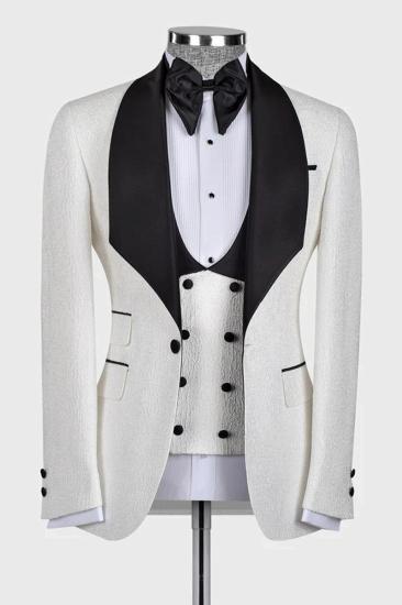 White Jacquard Three Pieces Shawl Lapel Wedding Suits