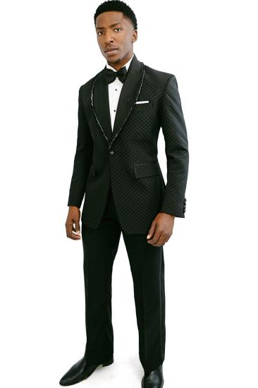 Jason Modern Slim Black Plaid Shawl Lapel Beading Two Pieces Prom Suits