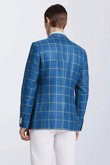 Trendy Blend Plaid Casual Blue Blazer For Prom_2