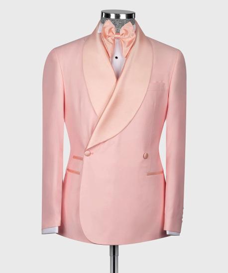 Pink Double Breasted Shawl Lapel Stylish Mens Two Piece Suit_2