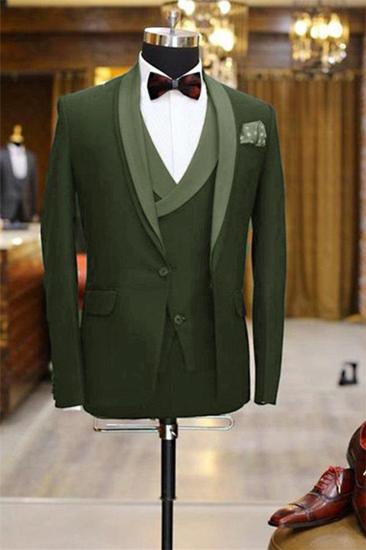Olive Green Shawl Lapel Tuxedo | Three Piece Men Prom Suit Suit Tuxedo_1