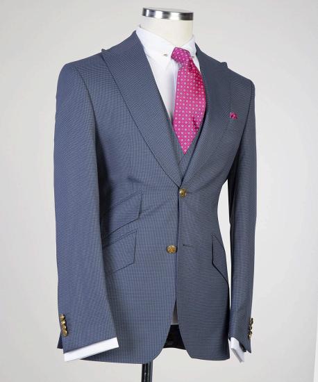 Modern Gray Point Collar Men Three-Piece Business Suits_3