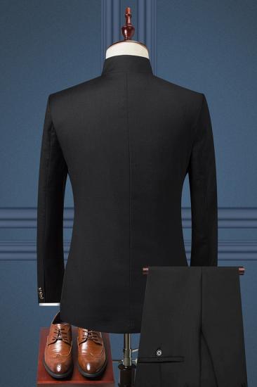 Formal Mandarin Collar Black Suits for Men | Slim Fit Two Pieces Tuxedo_2