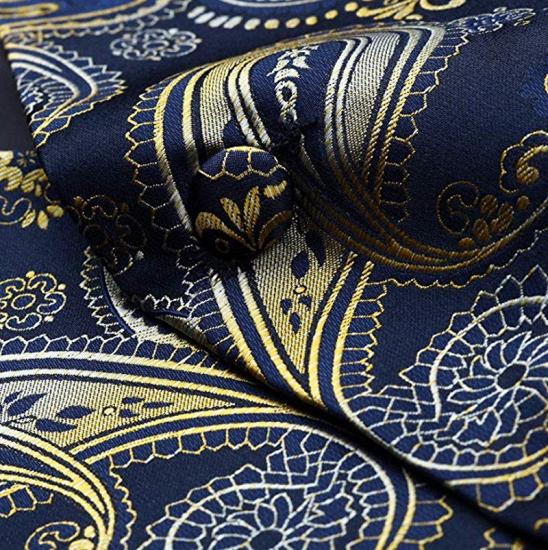 Navy Blue And Gold Paisley Prom Men Suits Vest Set_4