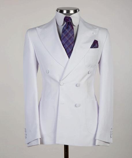 White Peaked Lapel Two Pieces Close Fitting Wedding Suits_4