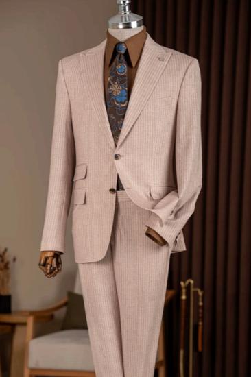 Men Khaki Pinstripe Single Breasted Two Piece Suit Custom Spring Wedding Business Blazer Trousers Set_1