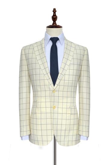 Big Check Ivory Mens Suits Sale | Mens Two-Button Flap Pocket Casual Suit