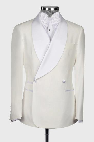 Ivory Double Breasted Shawl Lapel Men Wedding Two Piece Suits_1