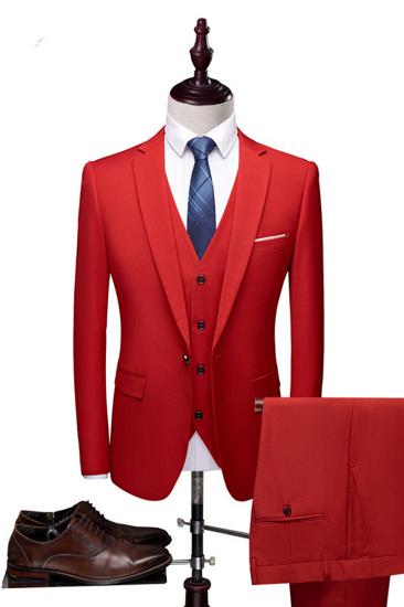 Red Fashion Notch Lapel Tuxedo |  Custom Three Piece Men Suit_1