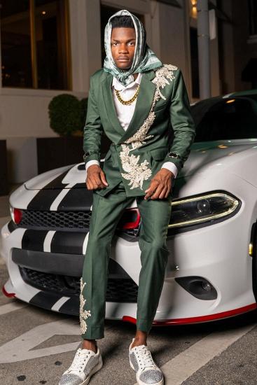 Brady Special Dark Green Notched Lapel Beading Prom Suits