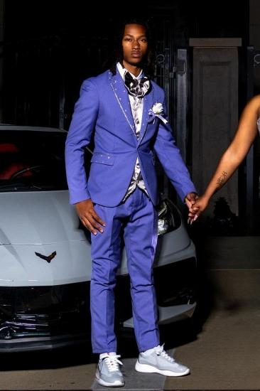 Julius Handsome Blue Notched Lapel One Button Prom Suit With Rhinestones | Bradymensuit_2